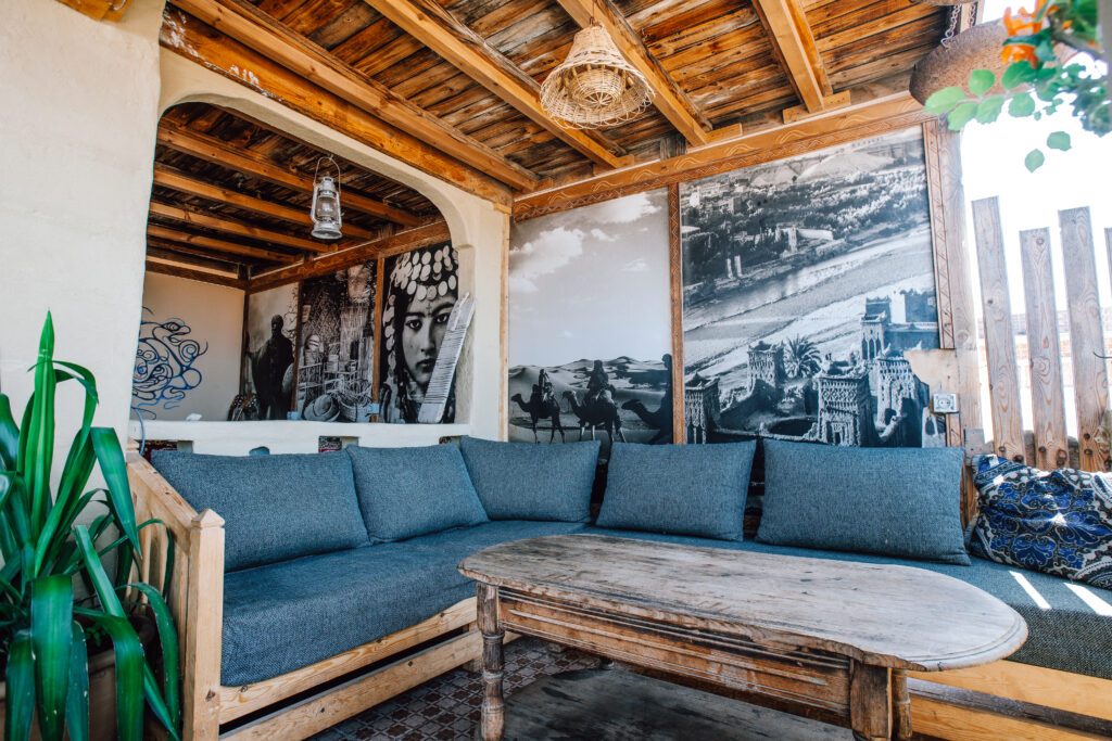 sitting area on the rooftop terrace at anza surfhouse